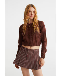 Pleated Skirt Dark Brown/pinstriped