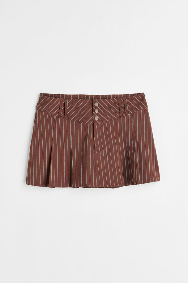 H&M Pleated Skirt Dark Brown/pinstriped