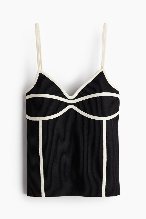 H&M Straptop In Korsetstijl Zwart/roomwit