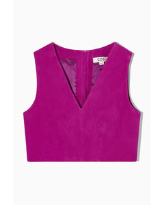 Cropped V-neck Suede Top Purple