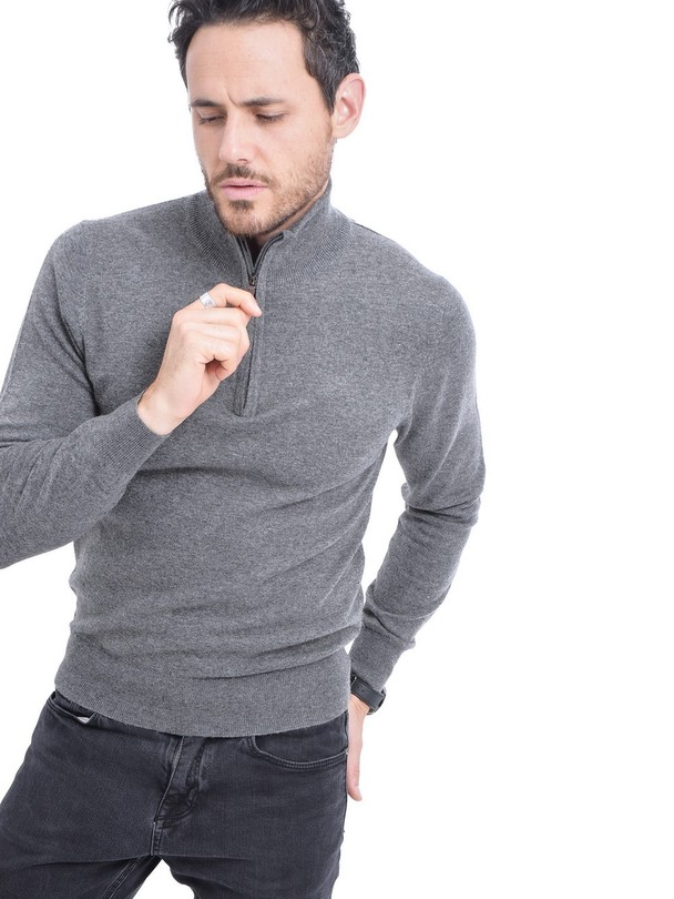 C&Jo Long Sleeve Half-zipped High Neck Leather Sweater