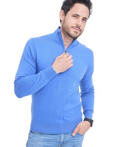 Long Sleeve Half-zipped High Neck Leather Sweater