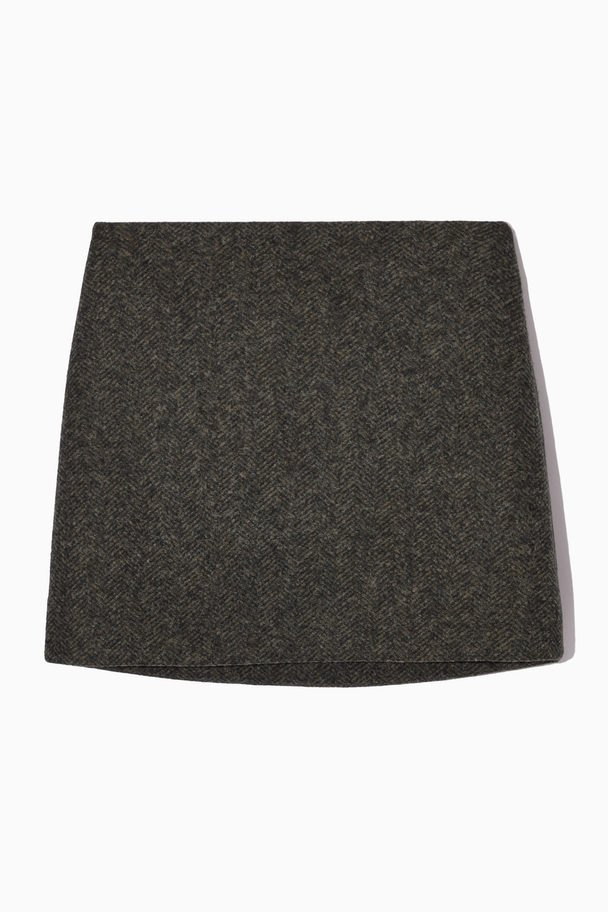 COS Herringbone Wool-blend Mini Skirt Dark Brown