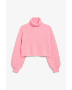 Cropped Turtleneck Knit Bright Pink