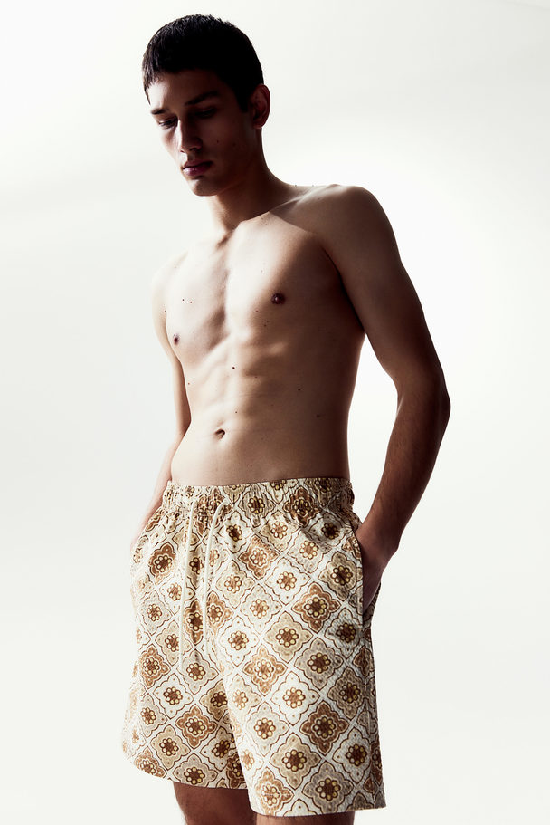 H&M Seersucker Swim Shorts Beige/patterned