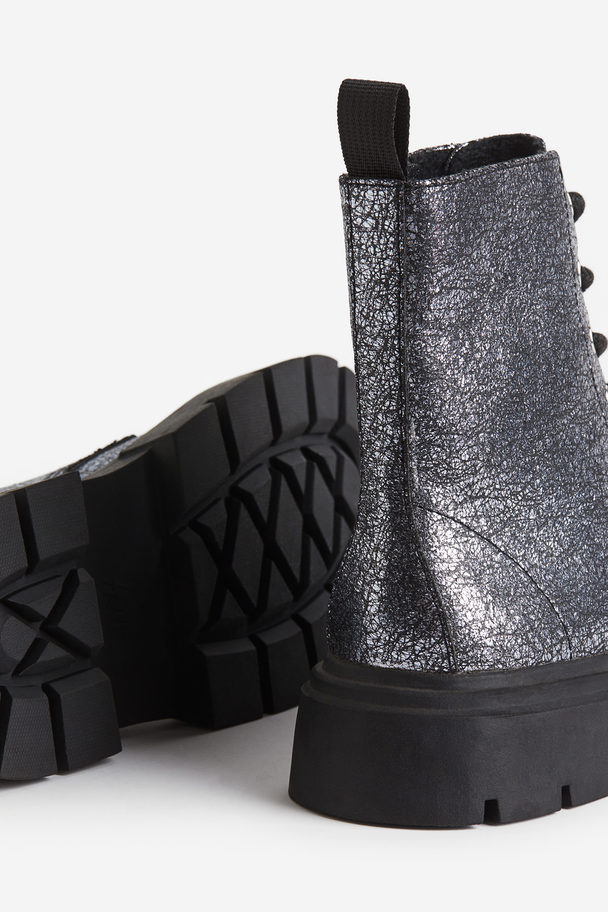 H&M Chunky Boots Silberfarben/Glitzer