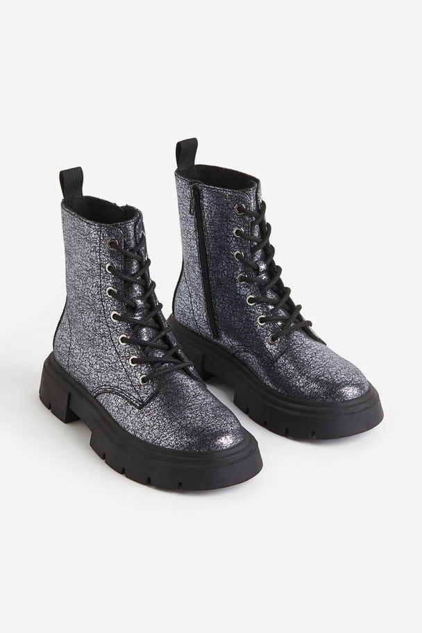 H&M Chunky Boots Silver-coloured/glitter