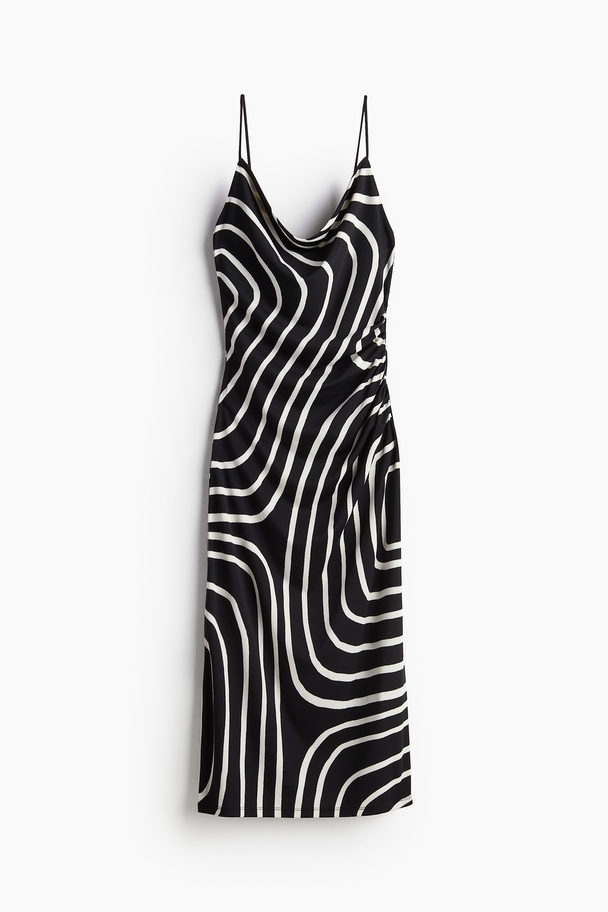 H&M Drapiertes Kleid mit Wasserfall-Ausschnitt Schwarz/Gemustert