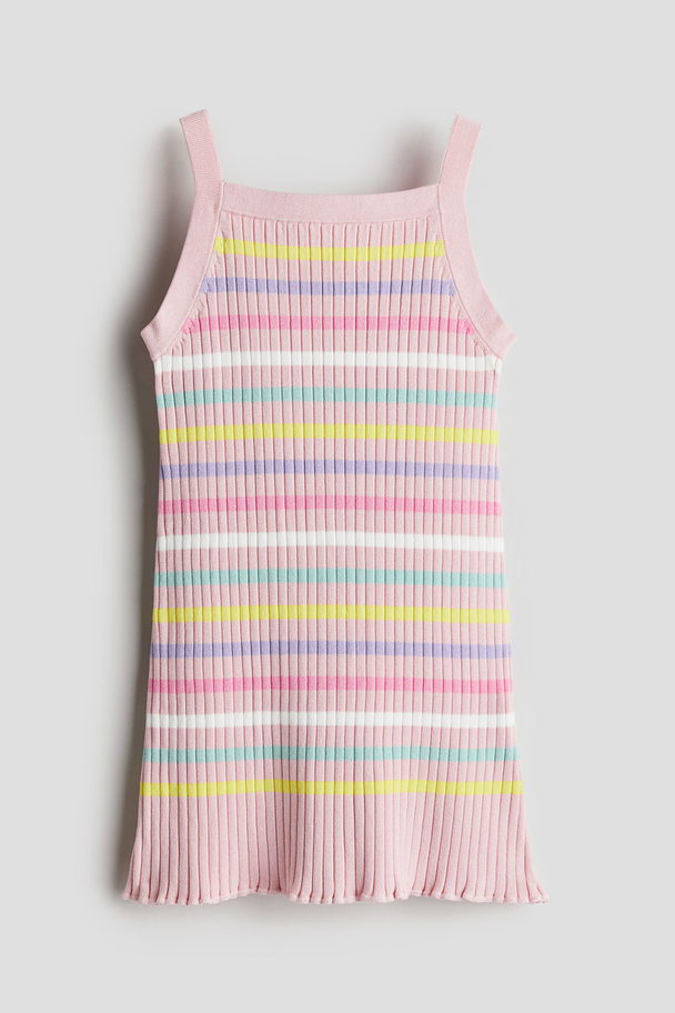 H&M Rib-knit Strappy Dress Light Pink/striped