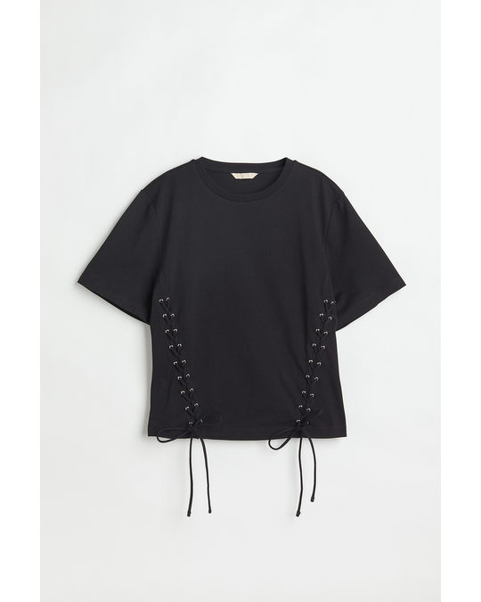 H&M Lacing-detail T-shirt Black