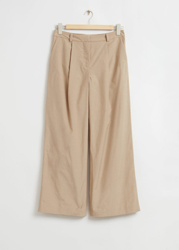 & Other Stories Relaxed Wide Leg Trousers Dusty Beige