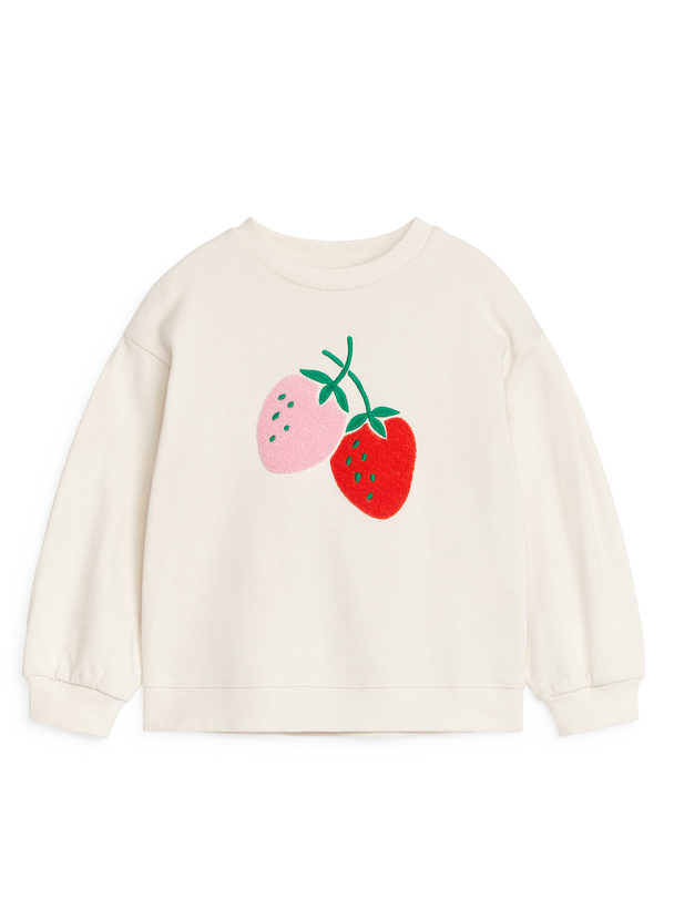 ARKET Embroidered Sweatshirt Off White/strawberries