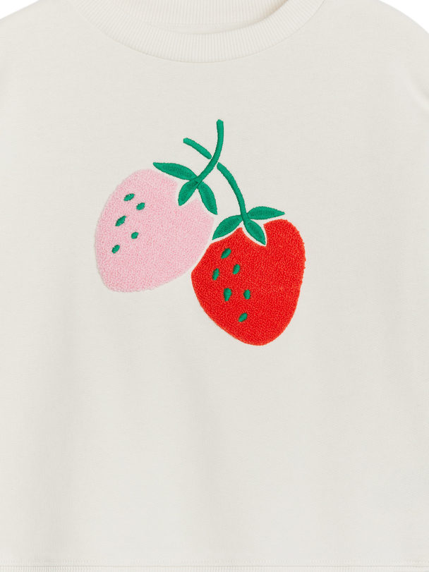 ARKET Sweatshirt Met Borduursel Gebroken Wit/aardbeienprint