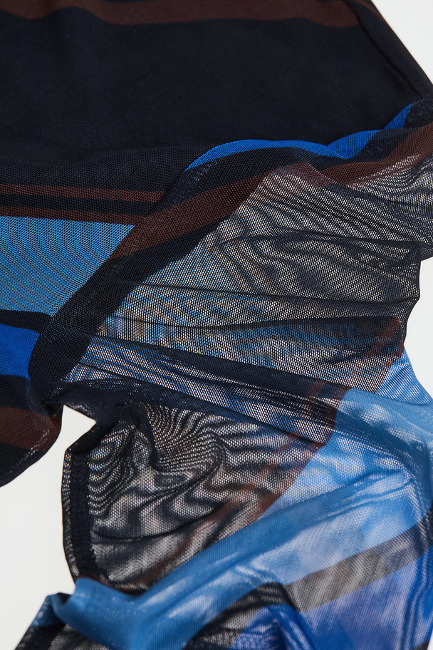 H&M Long-sleeved Mesh Dress Blue/patterned