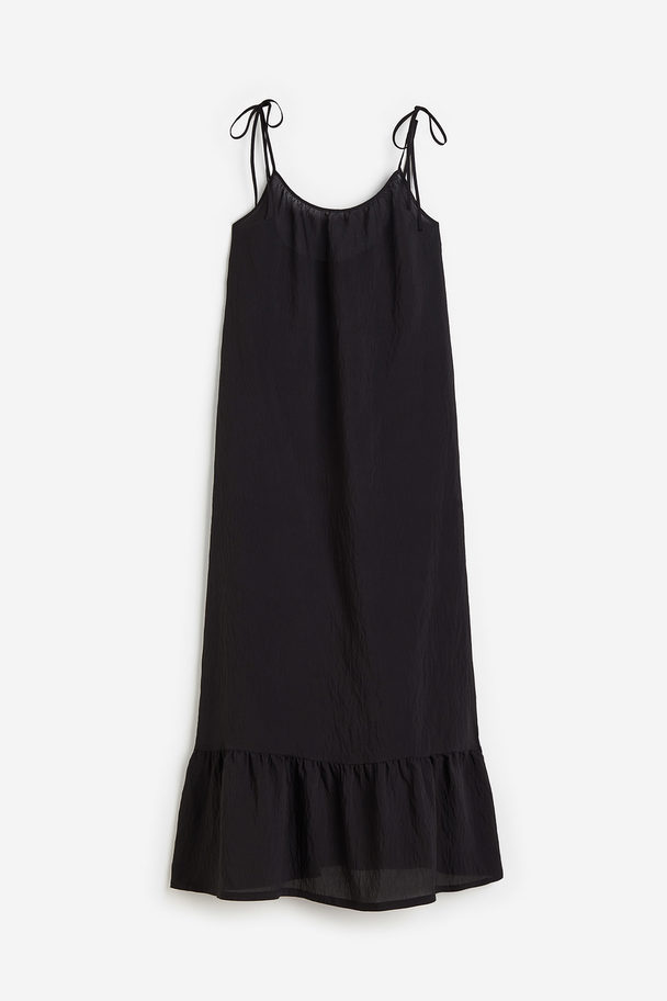 H&M Crêpe-Kleid mit Bindebändern Schwarz