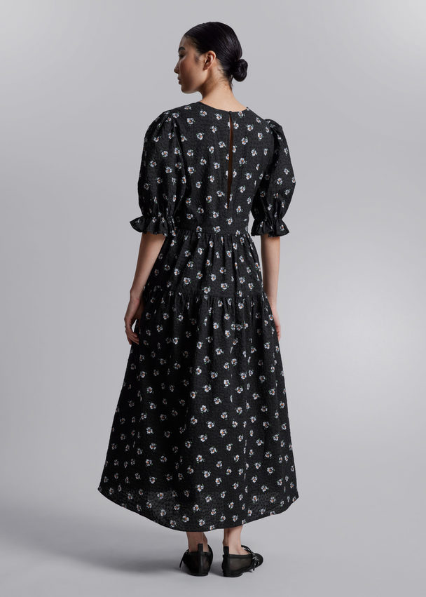 & Other Stories Puff-sleeve Midi Dress Black Print