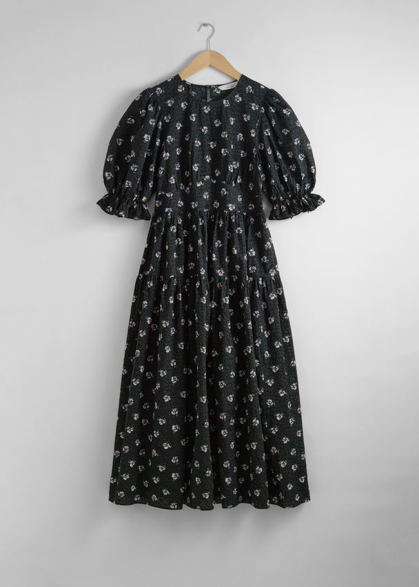 & Other Stories Puff-sleeve Midi Dress Black Print