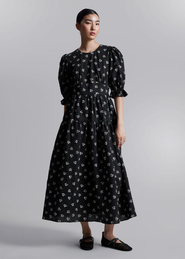 & Other Stories Puff-sleeve Midi Dress Black Print