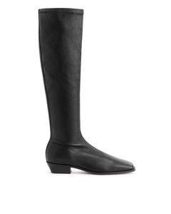 Low-heel Stretch Leather Boots Black