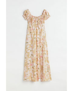 Floral Puff-sleeved Dress Light Beige/floral