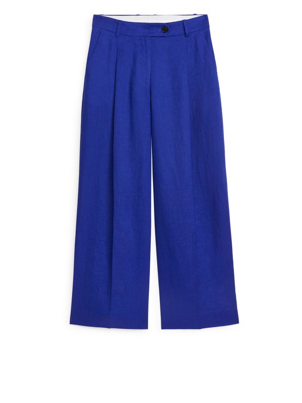 ARKET Wide Linen Trousers Bright Blue