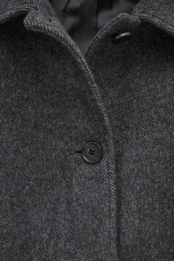 COS Belted Herringbone Wool Coat Dark Grey