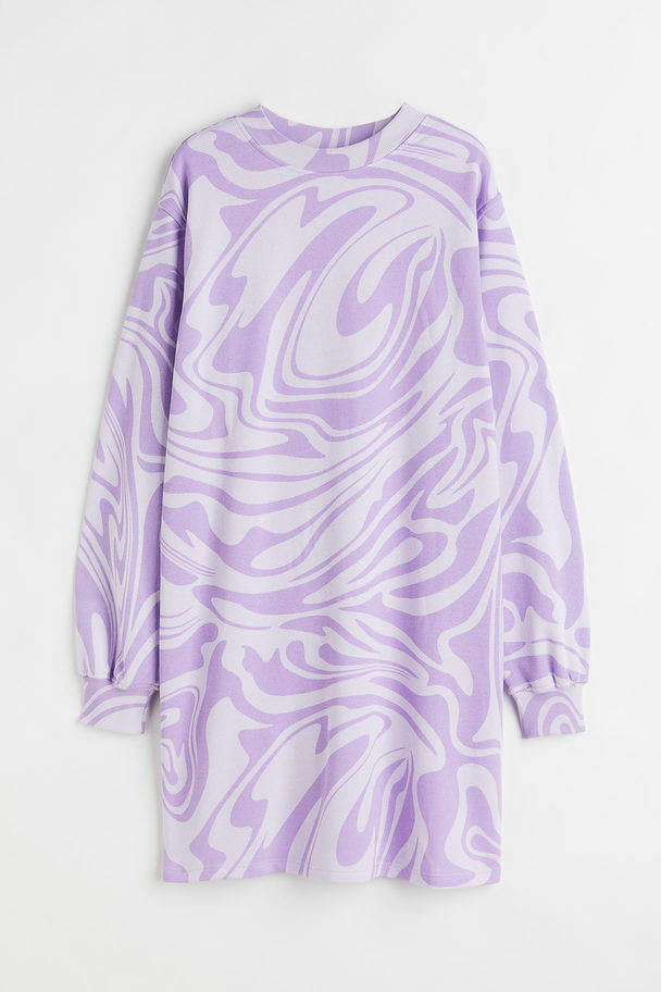 H&M Patterned Sweatshirt Dress Light Purple/patterned