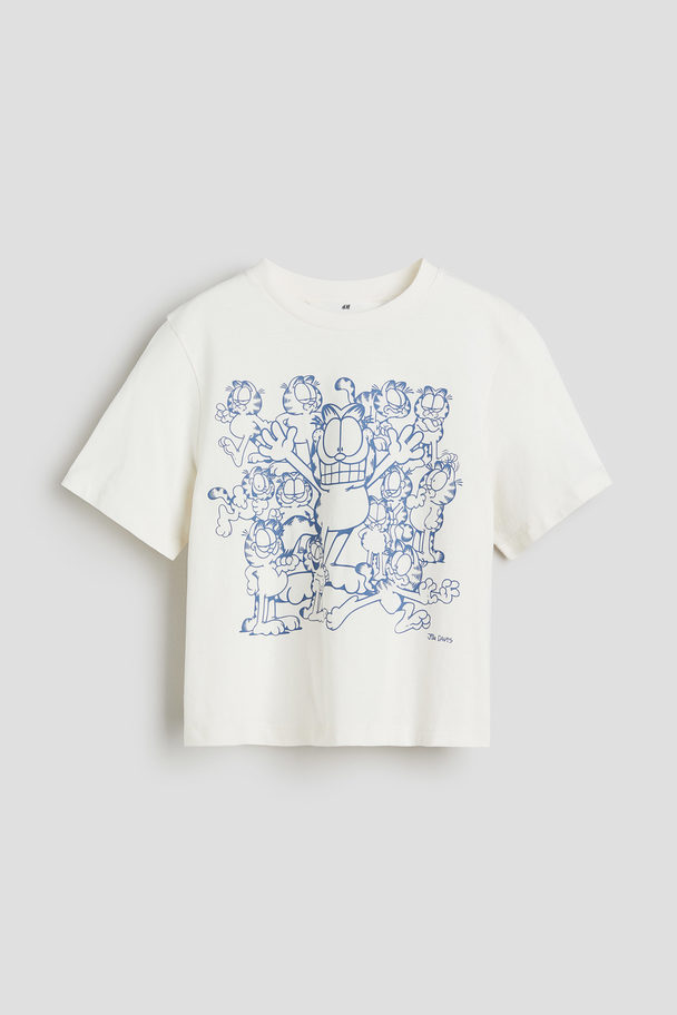 H&M T-shirt Med Tryk Hvid/garfield