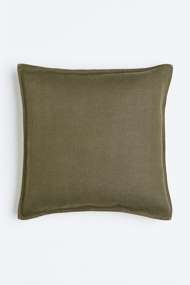 H&M HOME Washed Linen Cushion Cover Dark Khaki Green