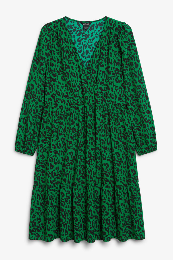 Monki Grön Leopardmönstrad Omlottklänning Svart/mörk/grön/leopardmönster