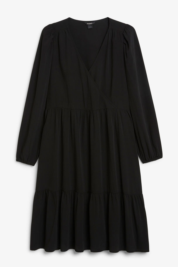 Monki Black Wrap Front Midi Dress Black Dark