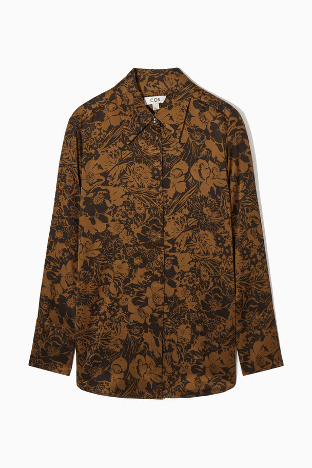 COS Oversized Floral-print Satin Shirt Brown / Floral