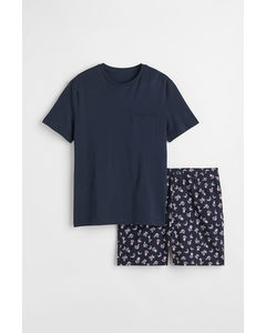 Pyjamashirt En -short Marineblauw/fruit
