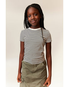 Ribbed Cotton Jersey Top White/black Striped