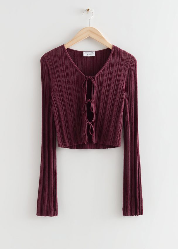 & Other Stories Front Tie Rib Knit Cardigan Red