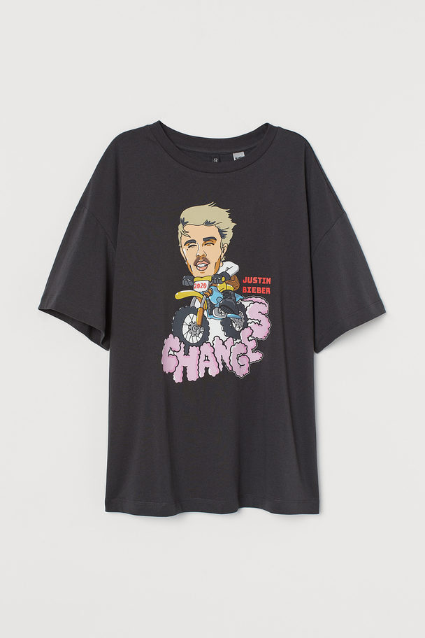 H&M Oversize-T-Shirt mit Druck Schwarz/Justin Bieber