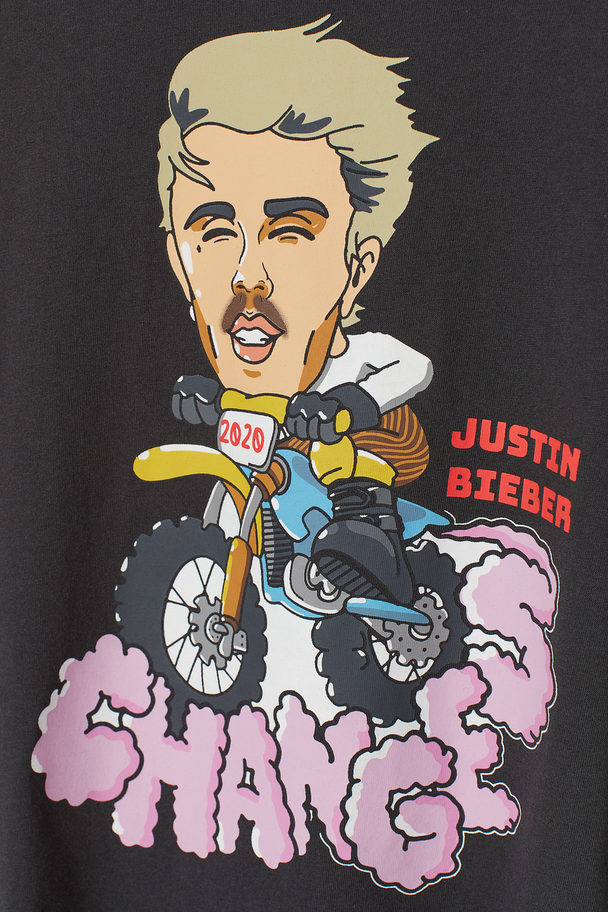 H&M Oversize-T-Shirt mit Druck Schwarz/Justin Bieber