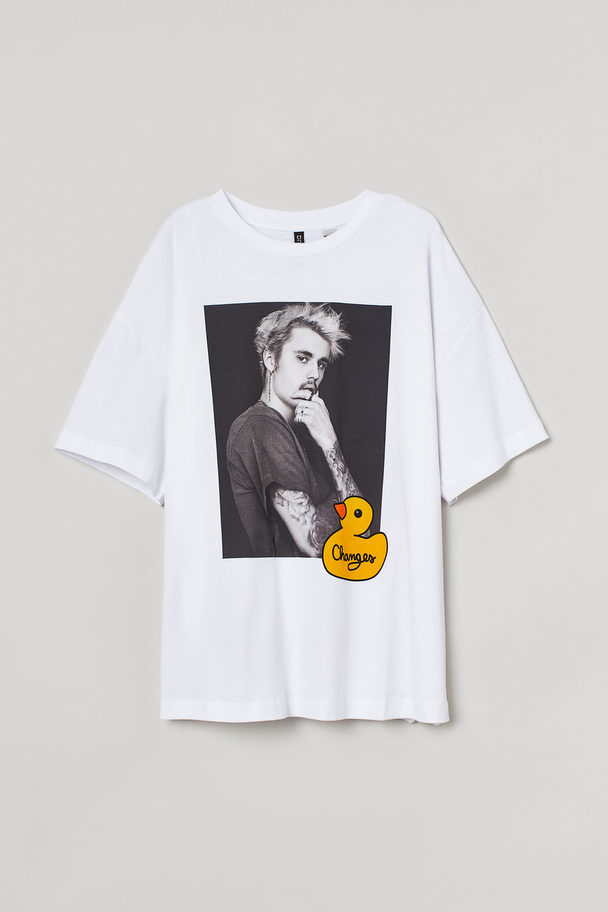 H&M Oversize-T-Shirt mit Druck Weiß/Justin Bieber