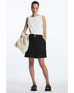 Belted A-line Mini Skirt Black