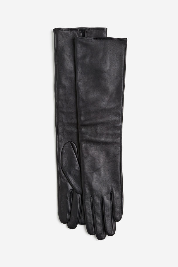 H&M Lange Leren Handschoenen Zwart