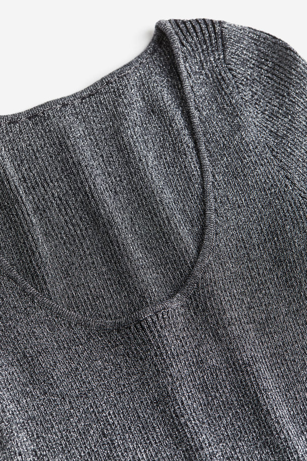 H&M Rib-knit Top Dark Grey/glittery
