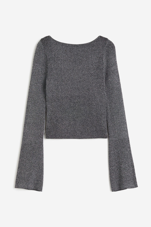 H&M Rib-knit Top Dark Grey/glittery
