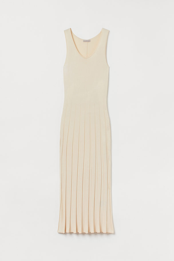 H&M Pleated-skirt Dress Light Beige