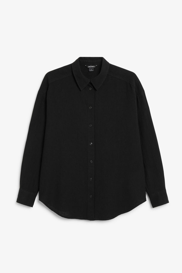 Monki Black Linen Blend Shirt Black