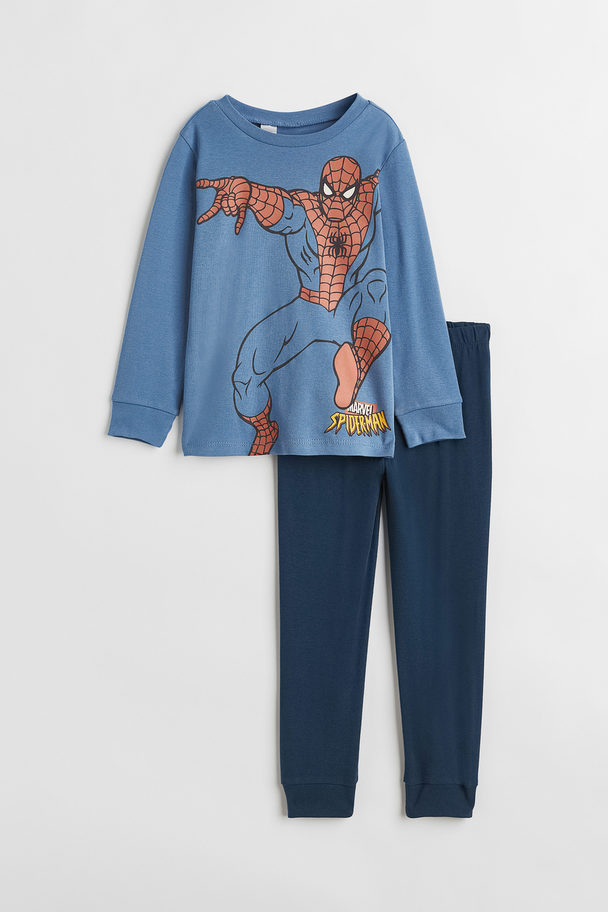 H&M Printed Cotton Jersey Pyjamas Blue/spider-man