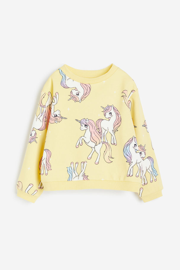 H&M Printed Sweatshirt Yellow/unicorns