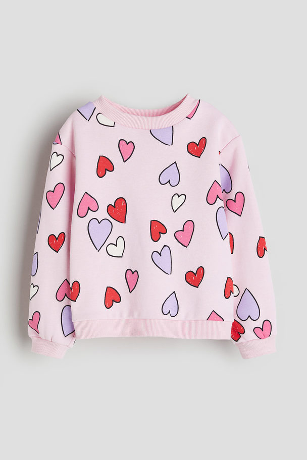 H&M Printed Sweatshirt Light Pink/hearts