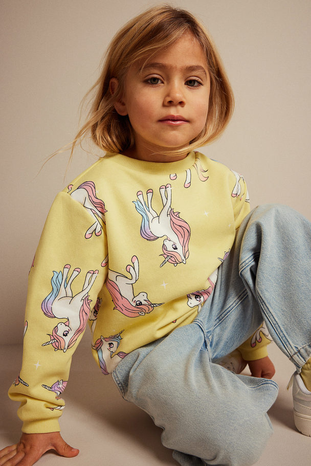 H&M Printed Sweatshirt Yellow/unicorns
