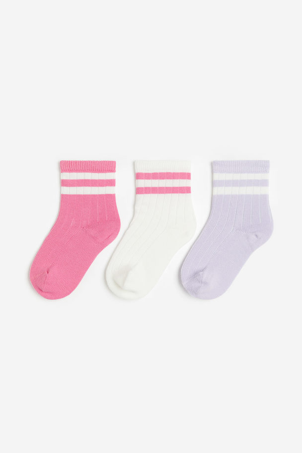 H&M 3 Paar Sokken Lila/roze/wit