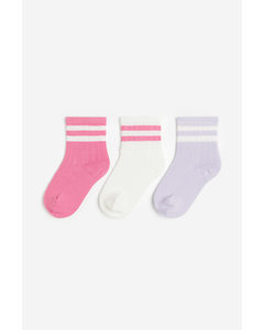 3 Paar Sokken Lila/roze/wit